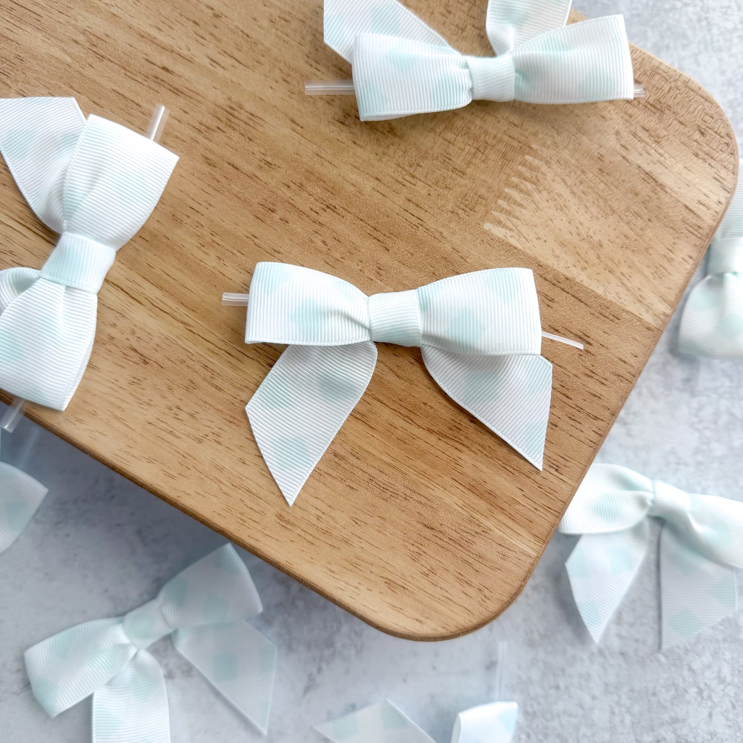 mint gingham pre-tied 4" grosgrain bows with clear twist ties - set of 25