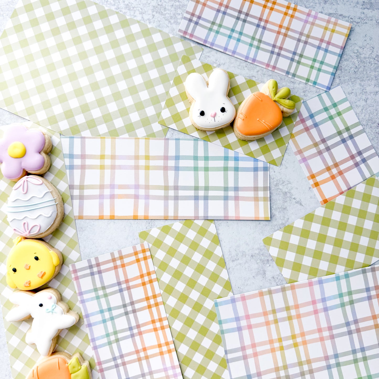 green gingham and pastel plaid double sided box backers - pack of 24