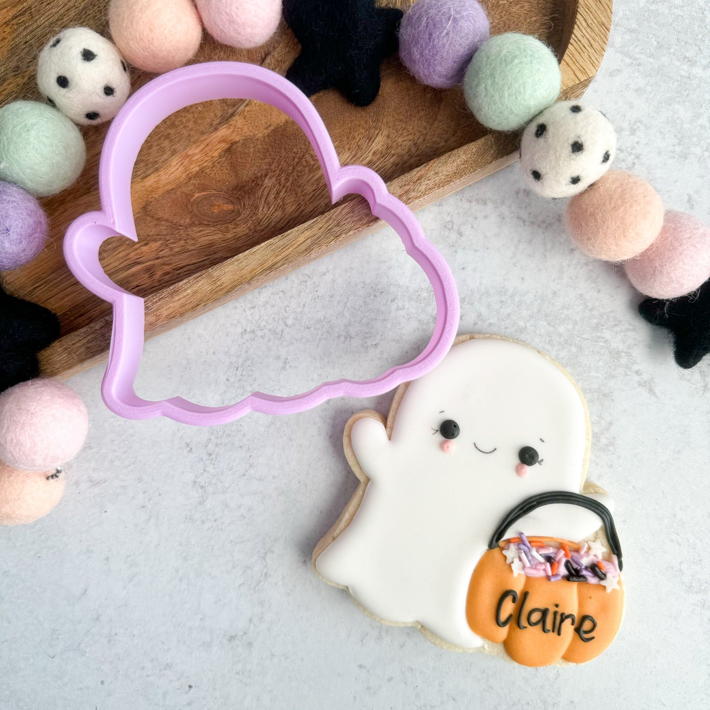 ghost with treat bucket regular size cookie cutter