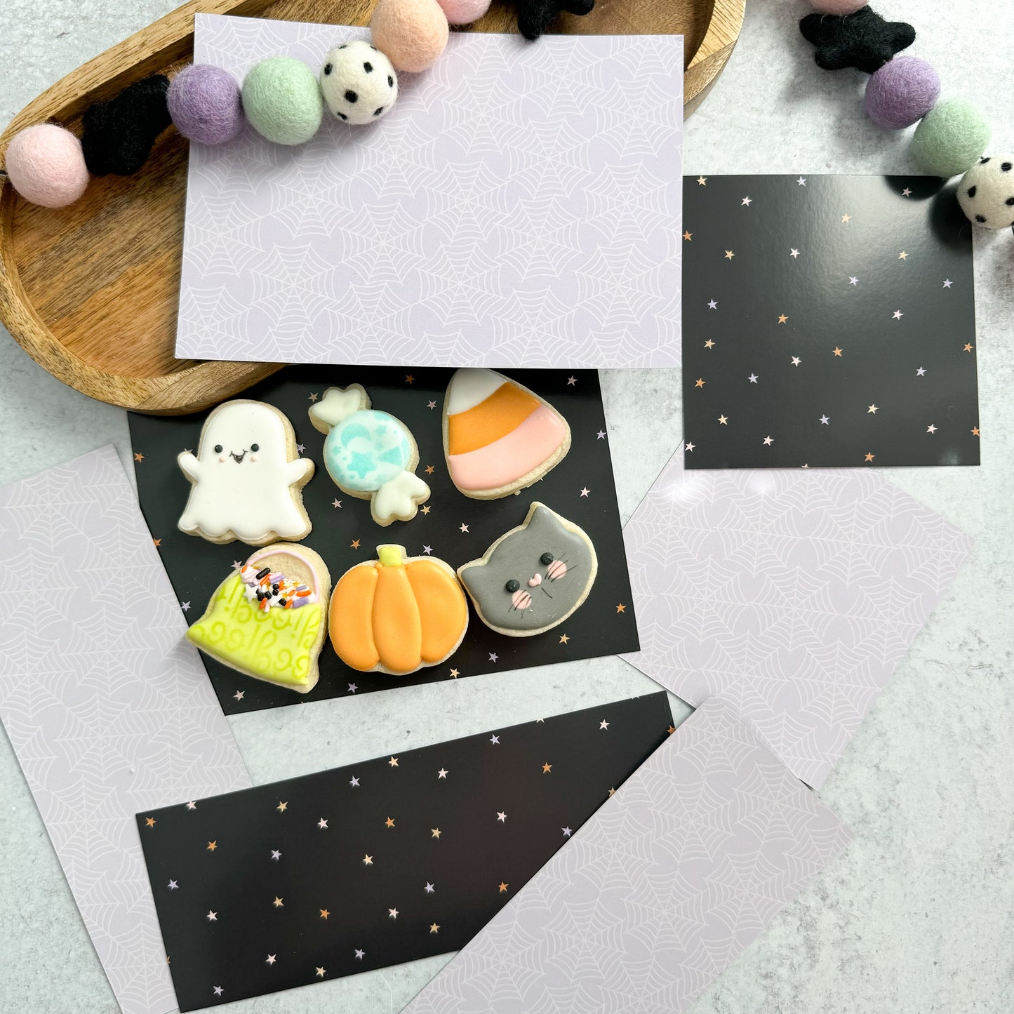 lavender spiderwebs and starry black double sided box backers - pack of 24