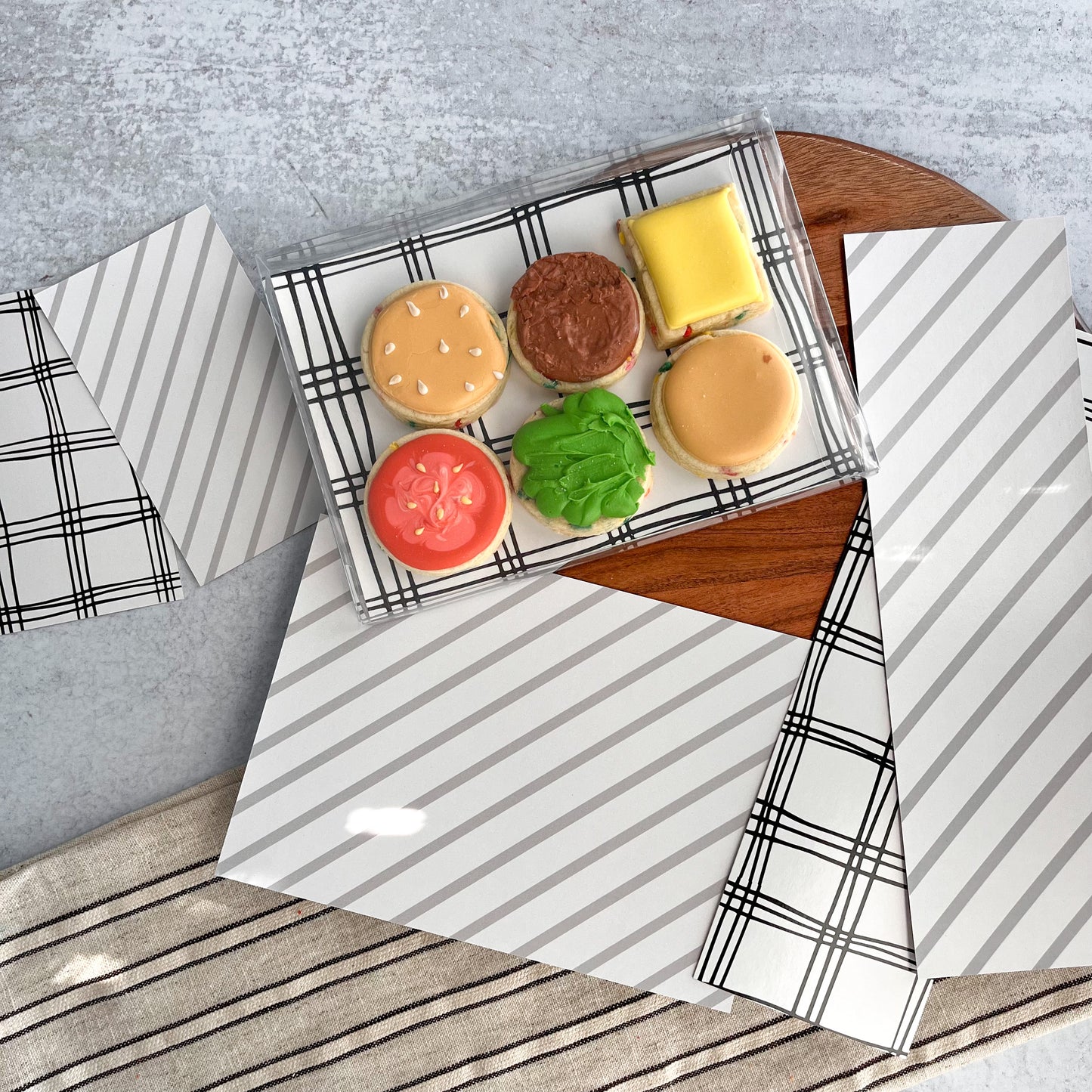 black plaid and gray stripes double sided box backers - pack of 24