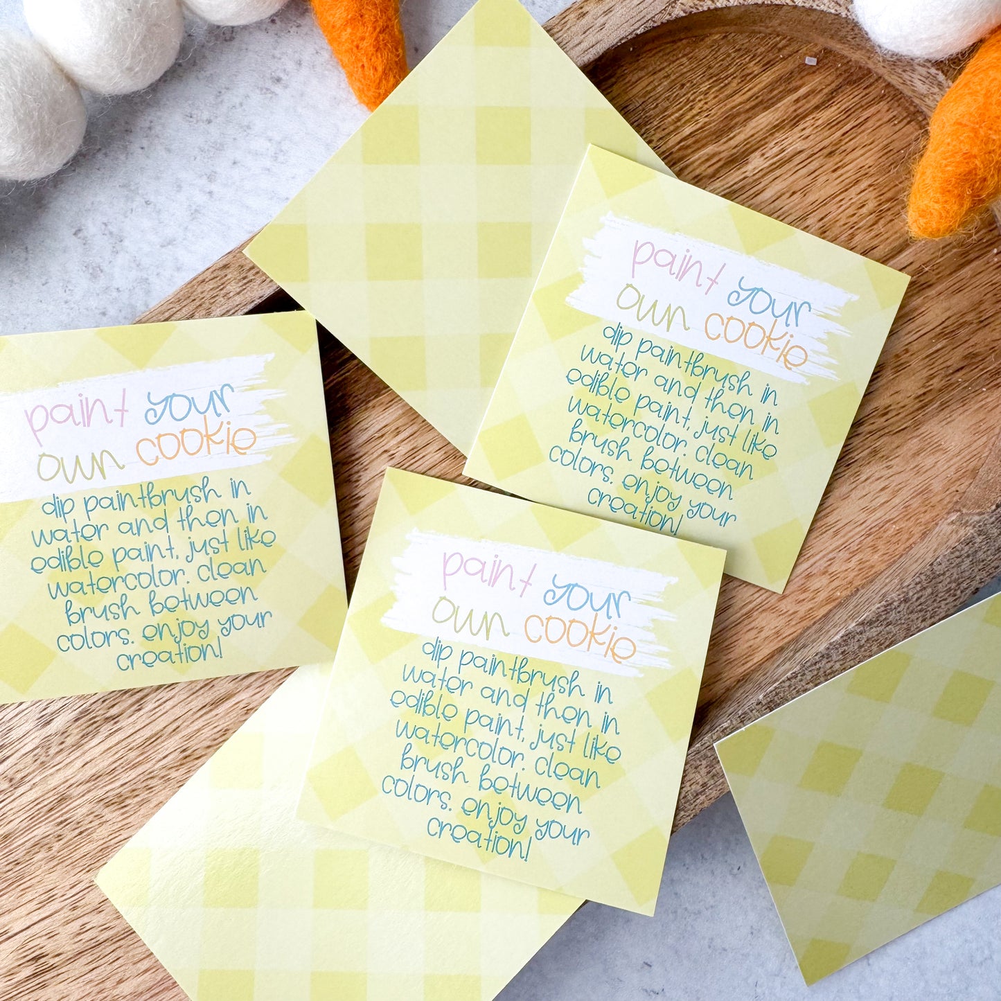 yellow gingham paint your own cookie instructions square tags - pack of 24