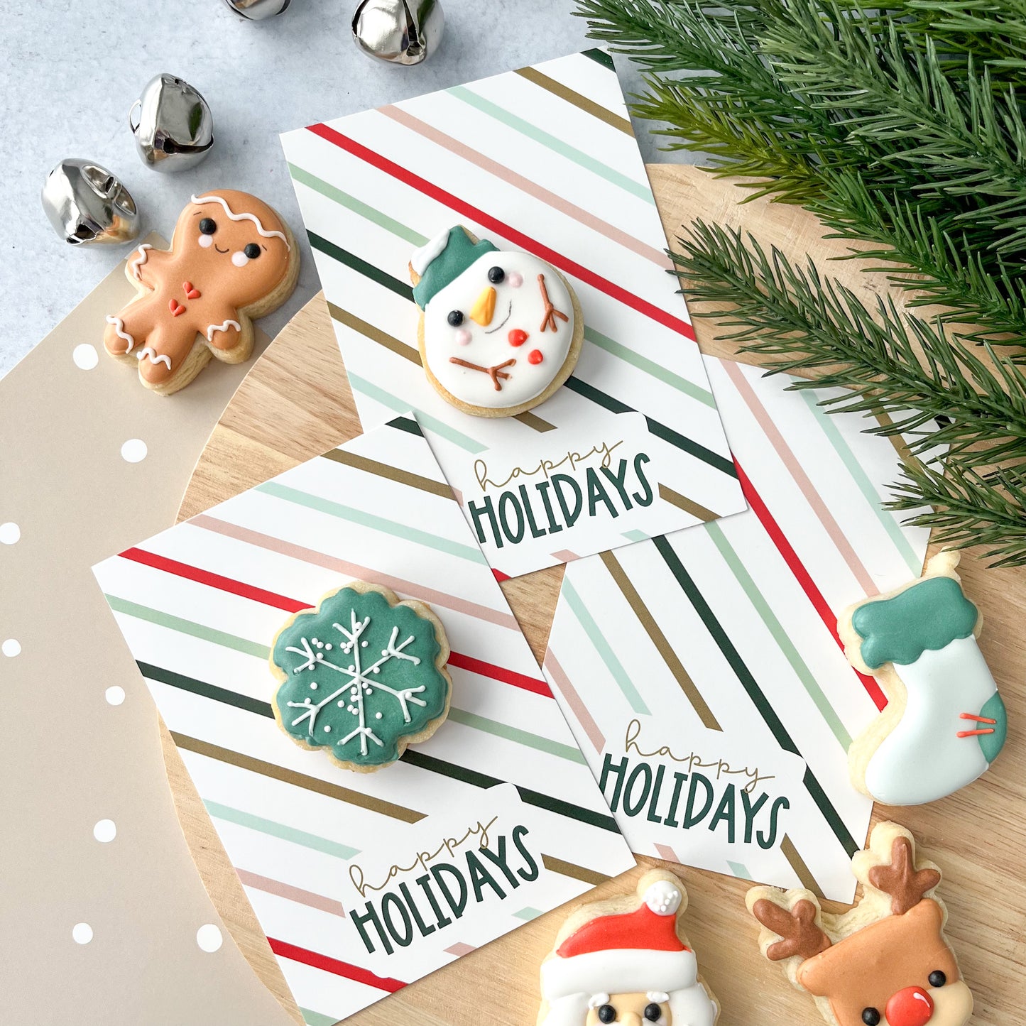 striped happy holidays 3.5x5" cookie cards - pack of 24
