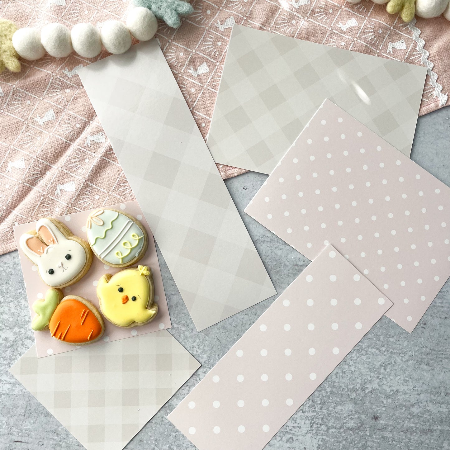pink polka dots and taupe gingham double sided box backers - pack of 24