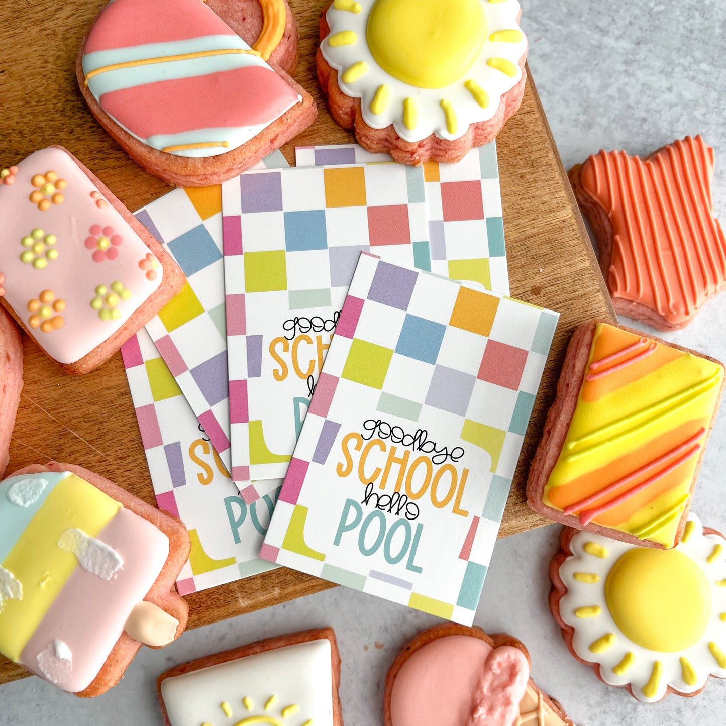 goodbye school hello pool rectangle tags - pack of 24