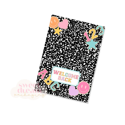 welcome back composition book cookie card - digital download