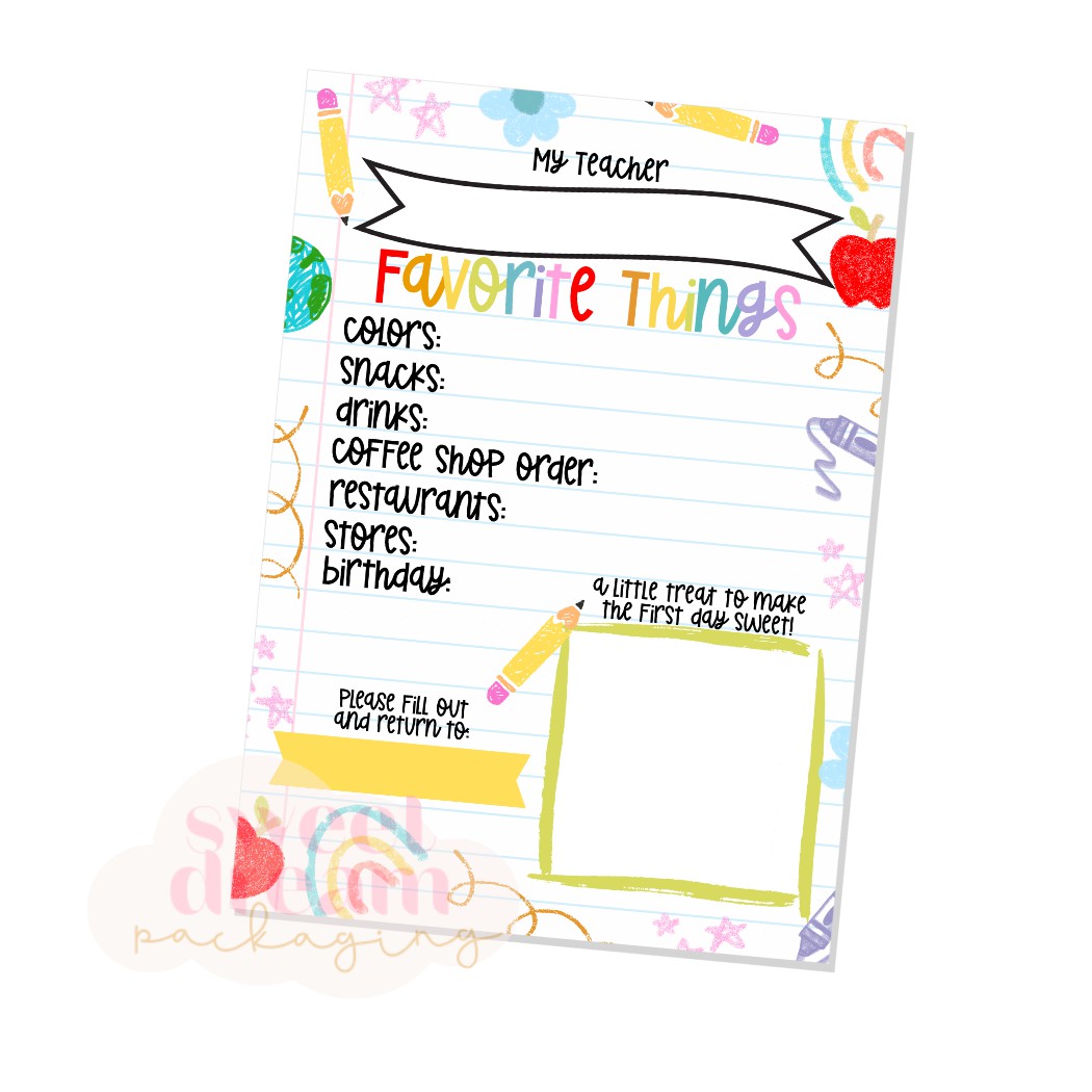 teacher's favorite things 5x7" printable cards - digital download