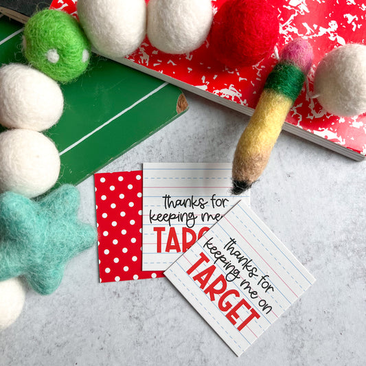 thanks for keeping me on target square tags - pack of 24