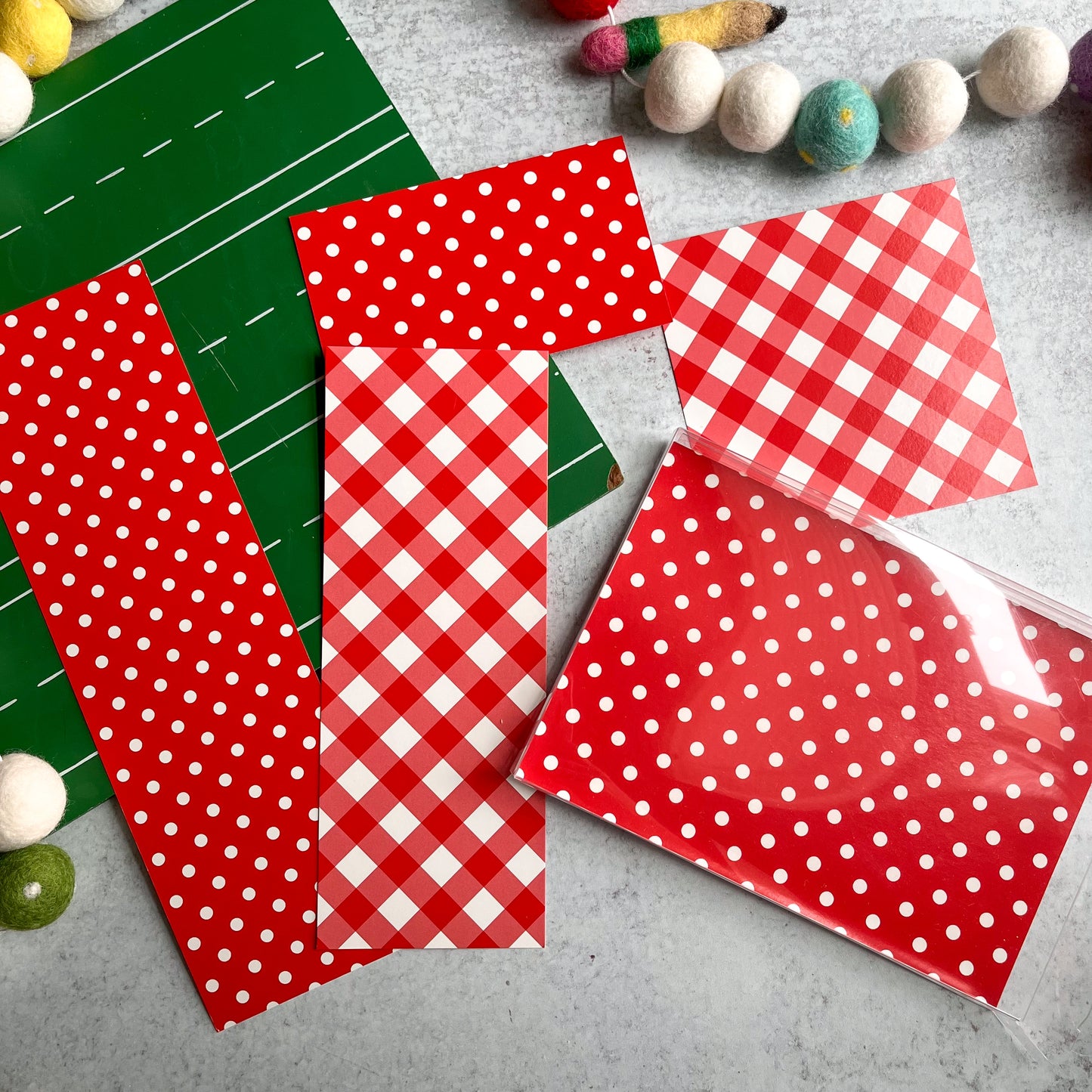 red gingham and red polka dots double sided box backers - pack of 24
