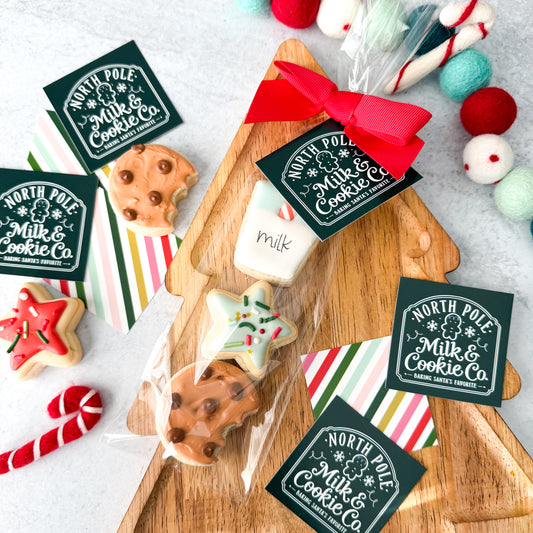 north pole milk & cookie co 2.25" square tags -  pack of 24