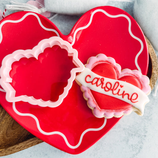 scalloped heart with banner regular size cookie cutter