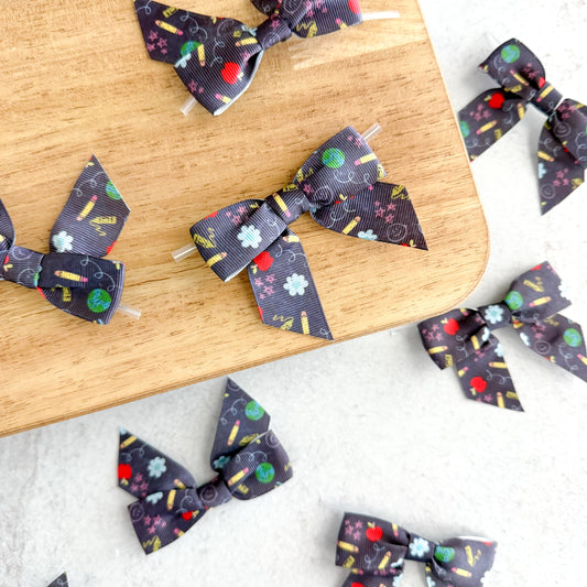 colorful chalkboard doodles pre-tied 4" grosgrain bows with clear twist ties - set of 25