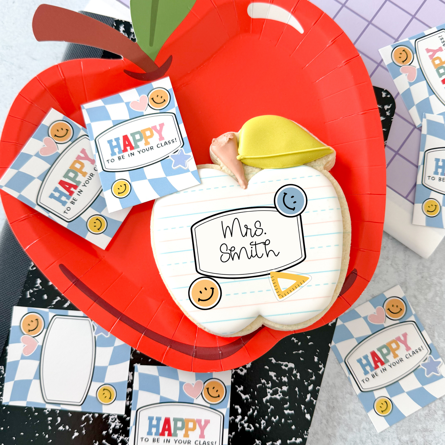 blue checker happy to be in your class 2.5x2" tags - pack of 24