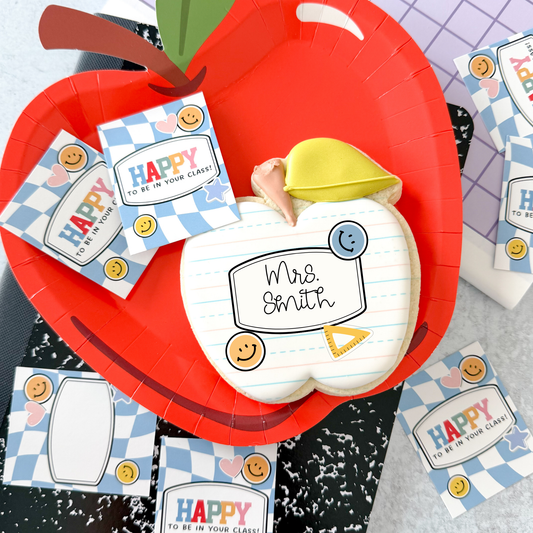 blue checker happy to be in your class 2.5x2" tags - pack of 24