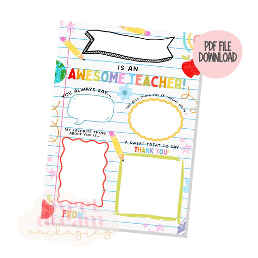 teacher appreciation 5x7" printable cards - digital download