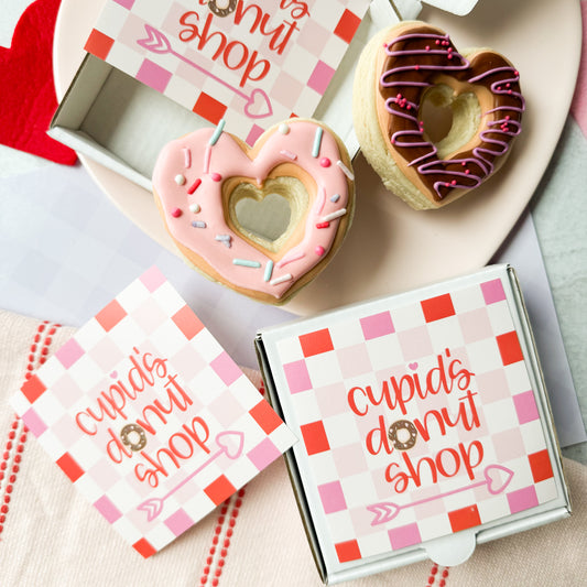 checkered cupid's donut shop stickers 3.5x3.5 - pack of 24