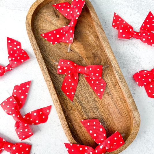 red dots pre-tied 4" grosgrain bows with clear twist ties - set of 25