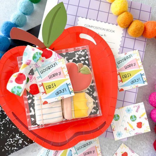 hooray, happy first day 2.5x2" tags - pack of 24
