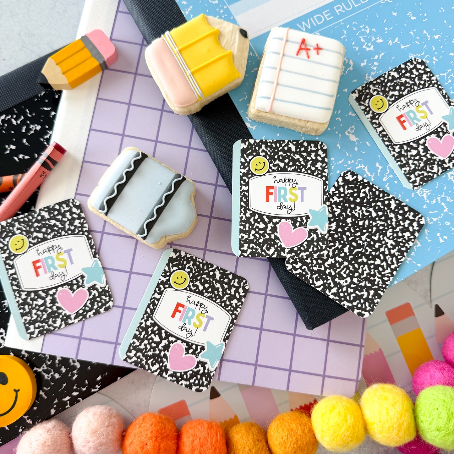 2026 happy first day composition book rounded 2.5x2" tags - pack of 24