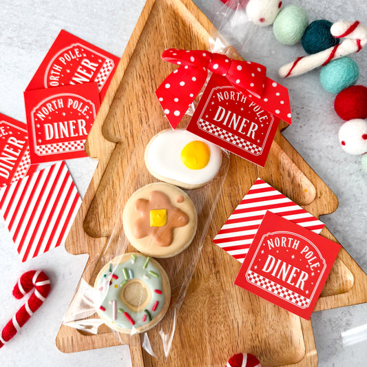 north pole diner 2.25" square tags -  pack of 24
