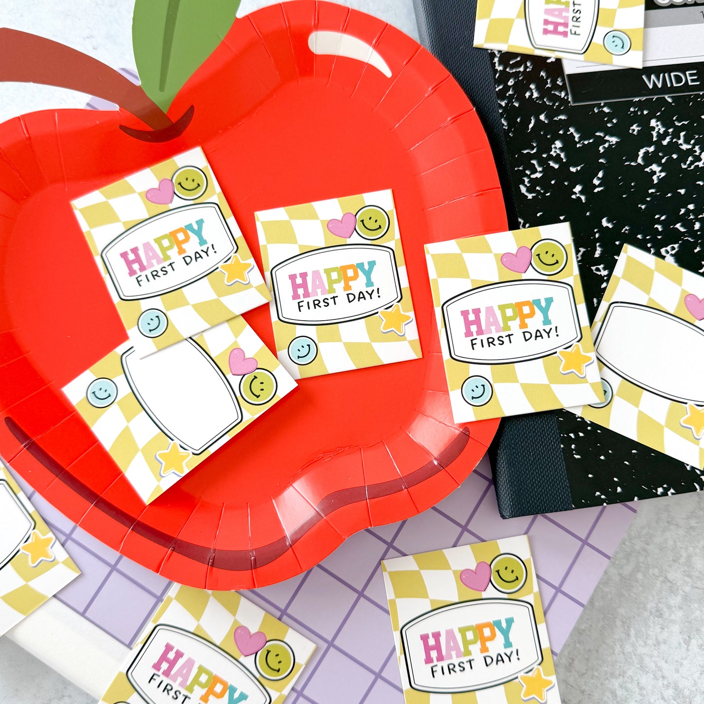 green checker happy first day 2.5x2" tags - pack of 24