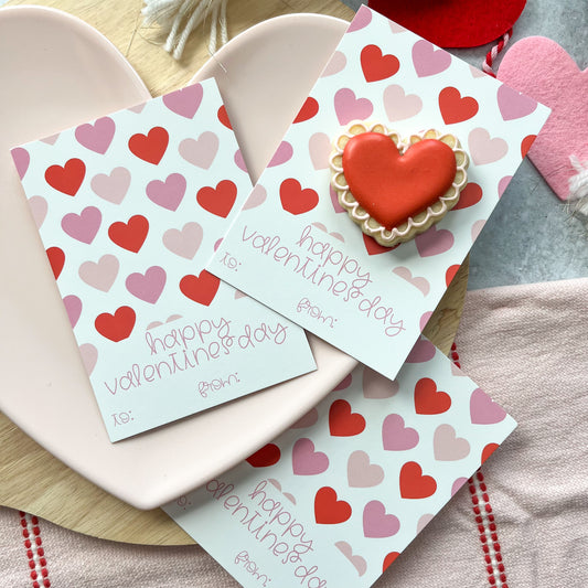 red & pink hearts happy valentines day 3.5x5" cookie cards - pack of 24