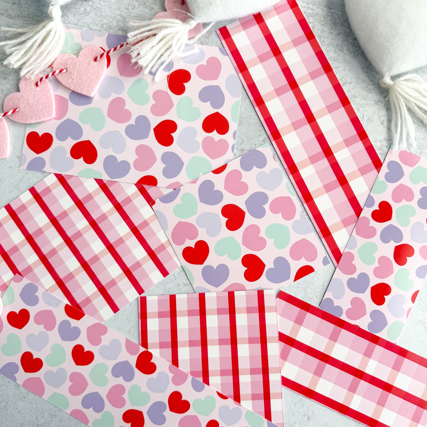 valentine's day plaid and hearts double sided box backers  - pack of 24