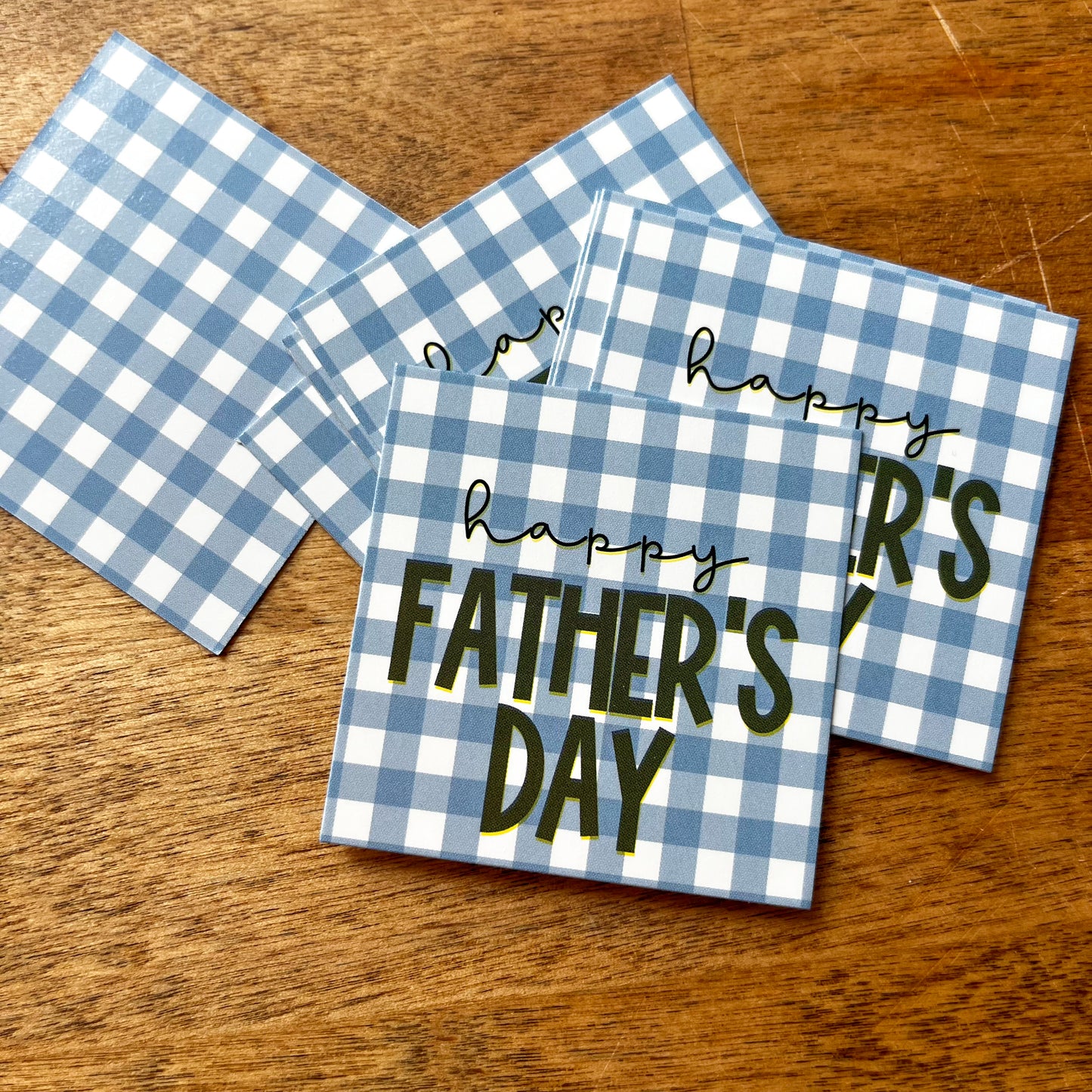 gingham happy fathers day square tags - pack of 24