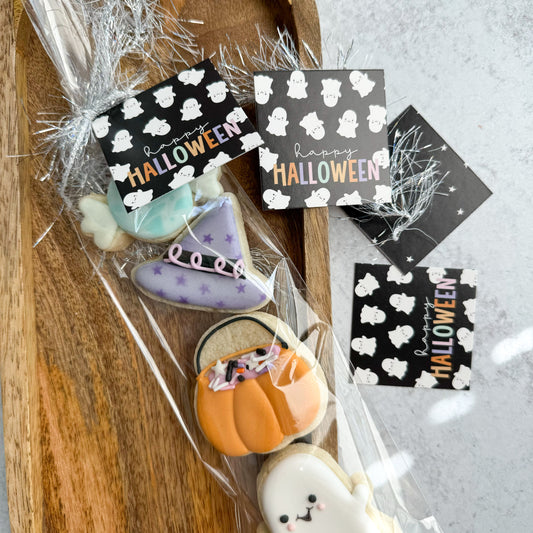 ghosts happy halloween square tags - pack of 24