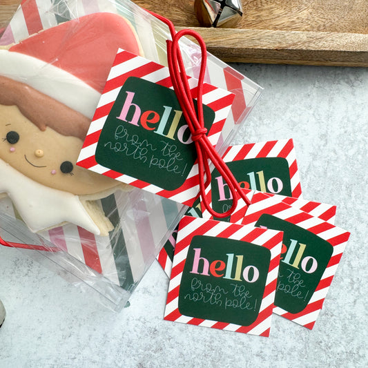 dark green hello from the north pole square tags - pack of 24