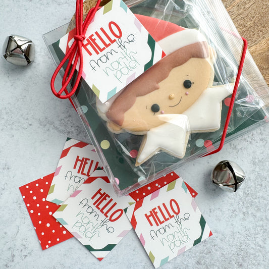 striped hello from the north pole square tags - pack of 24