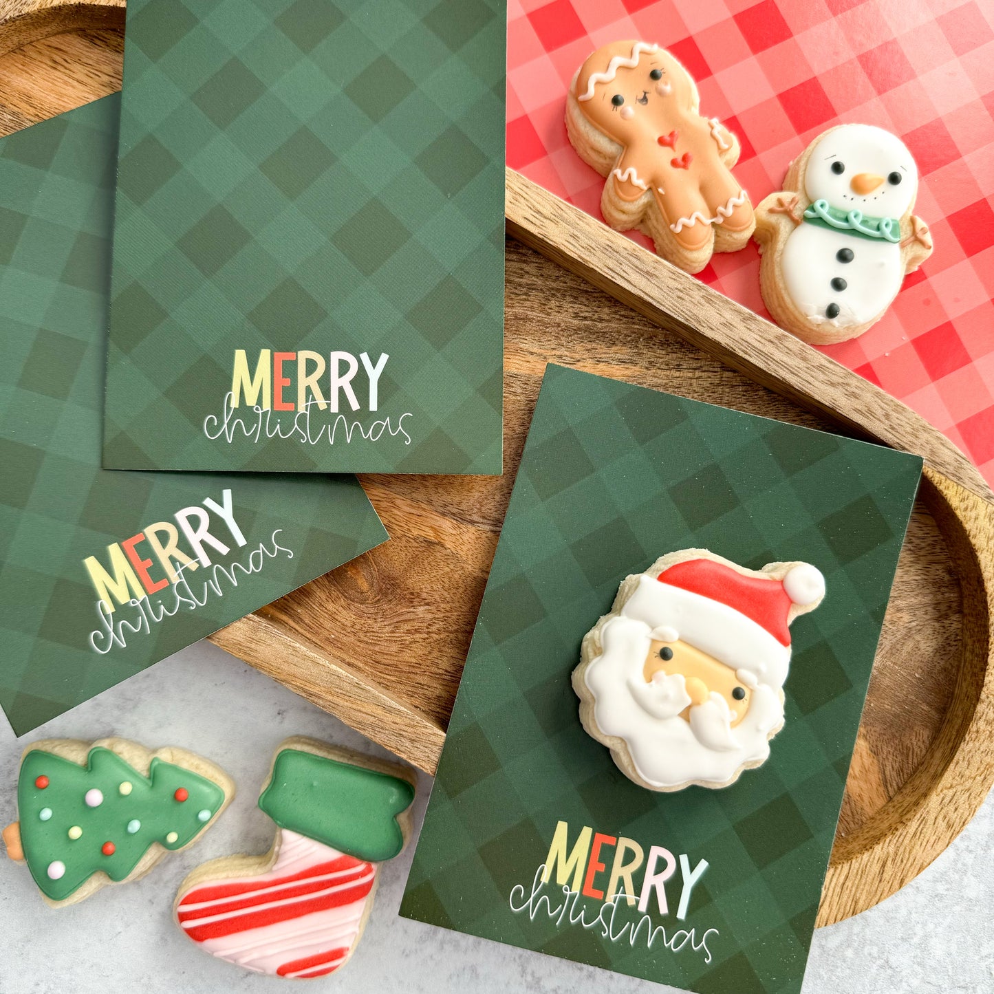 green gingham merry christmas 3.5x5"  cookie cards - pack of 24