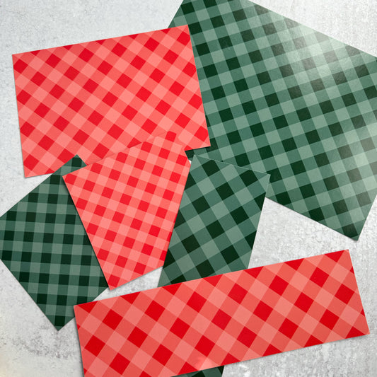 green and red gingham double sided box backers  - pack of 24