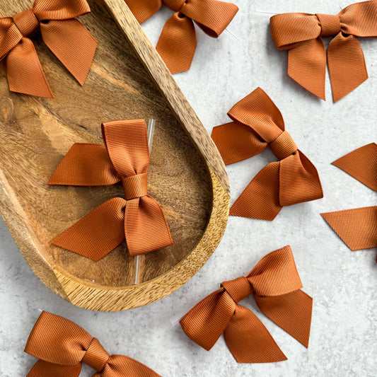 copper 4" grosgrain bows with clear twist ties - set of 25