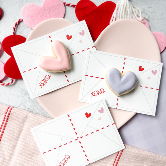 white envelope happy valentines day 5x3.5"  cookie cards - pack of 24