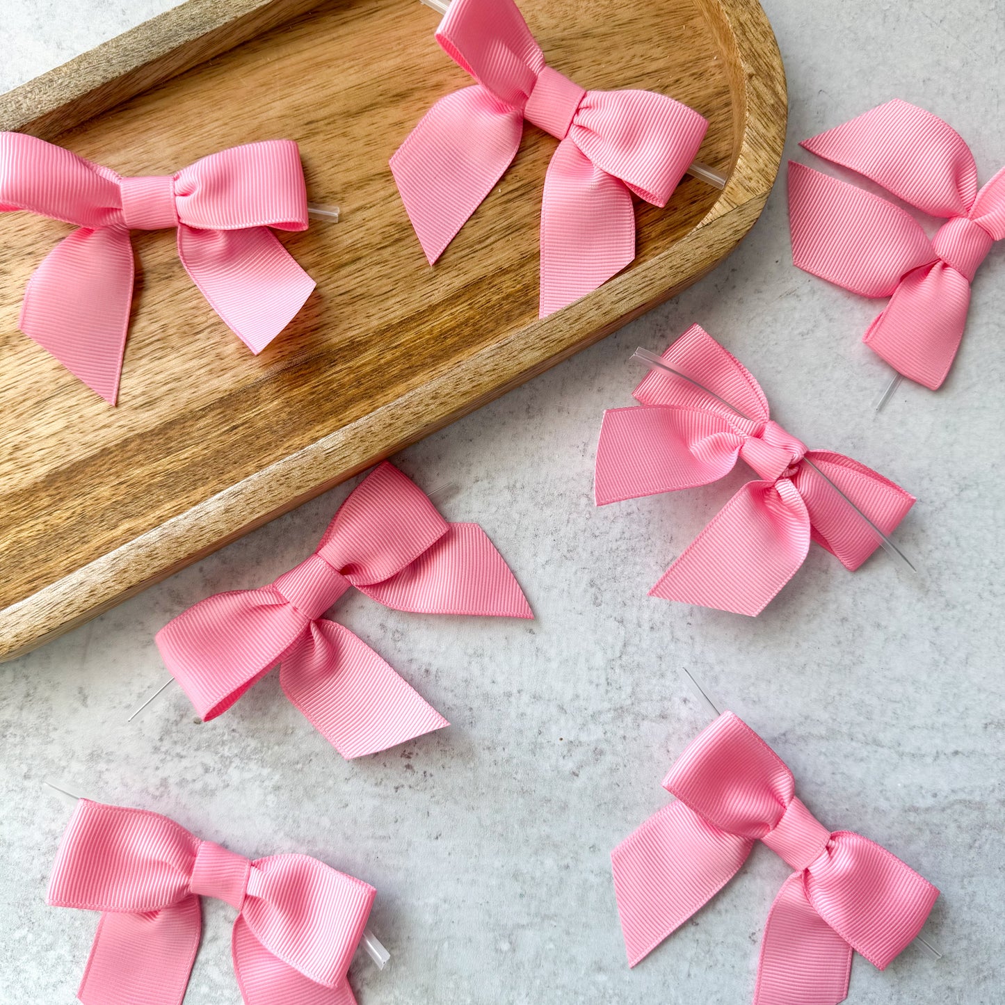 bubblegum pink pre-tied 4" grosgrain bows with clear twist ties - set of 25