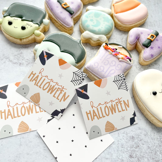 white happy halloween square tags - pack of 24