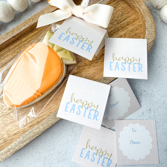 beige happy easter square tags - pack of 24