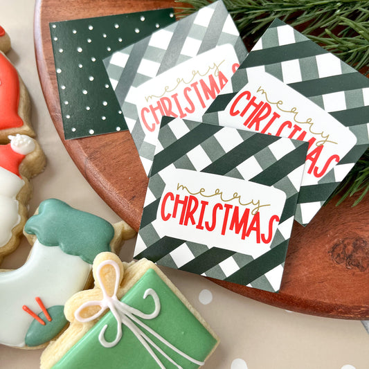 green gingham merry christmas square tags - pack of 24