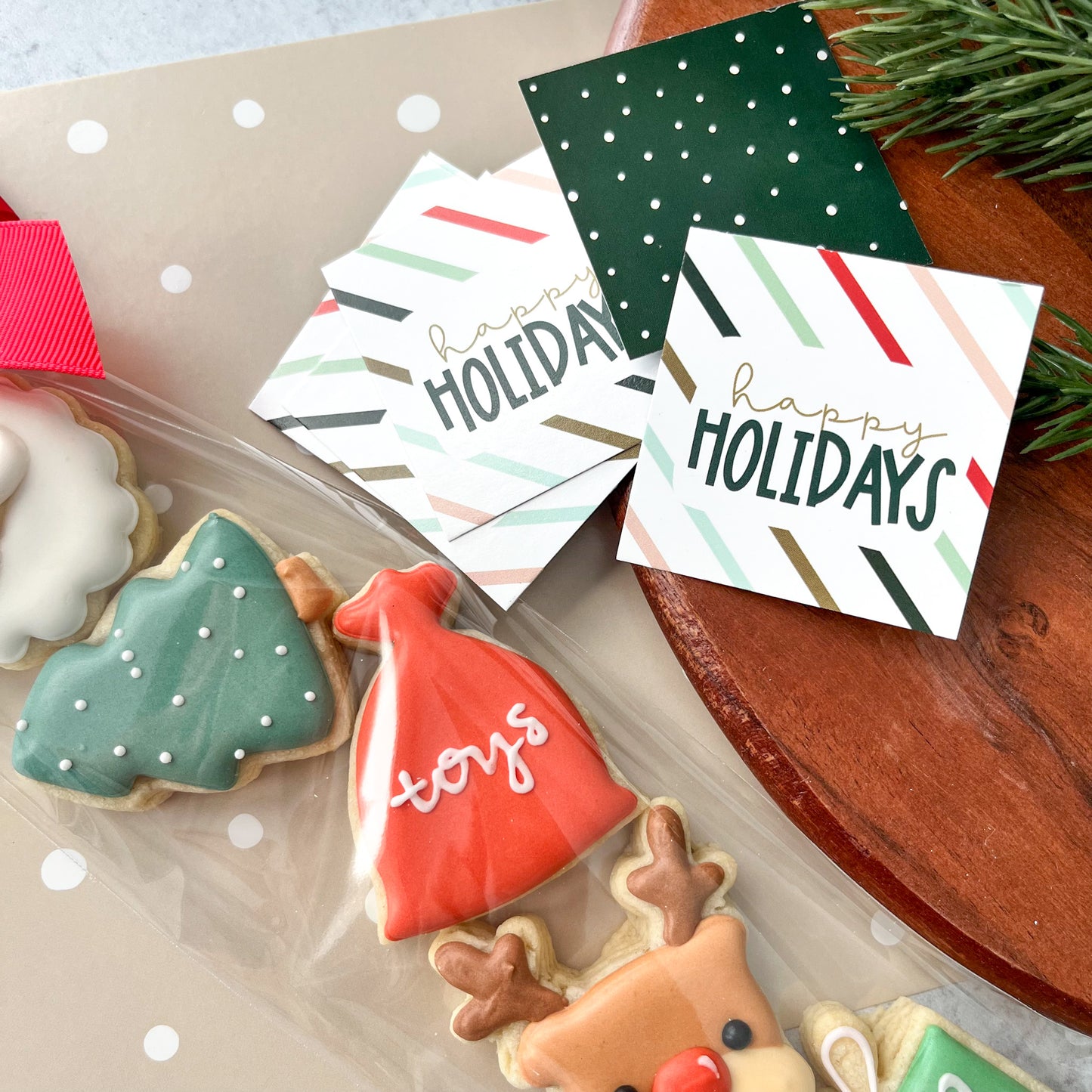 striped happy holidays square tags - pack of 24