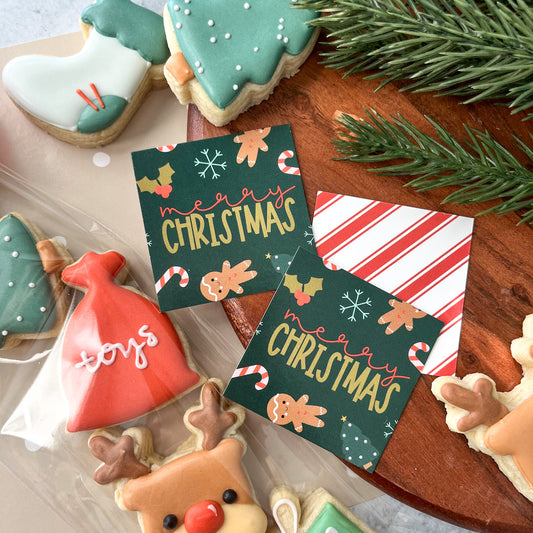 dark green merry christmas square tags - pack of 24