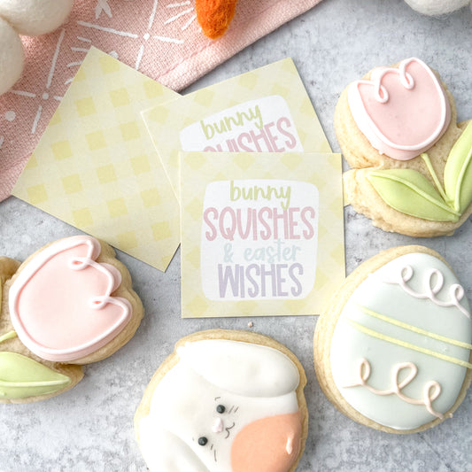 bunny squishes & easter wishes square tags - pack of 24