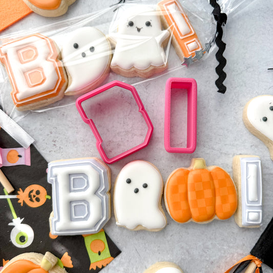 varsity B and exclamation point mini cookie cutter
