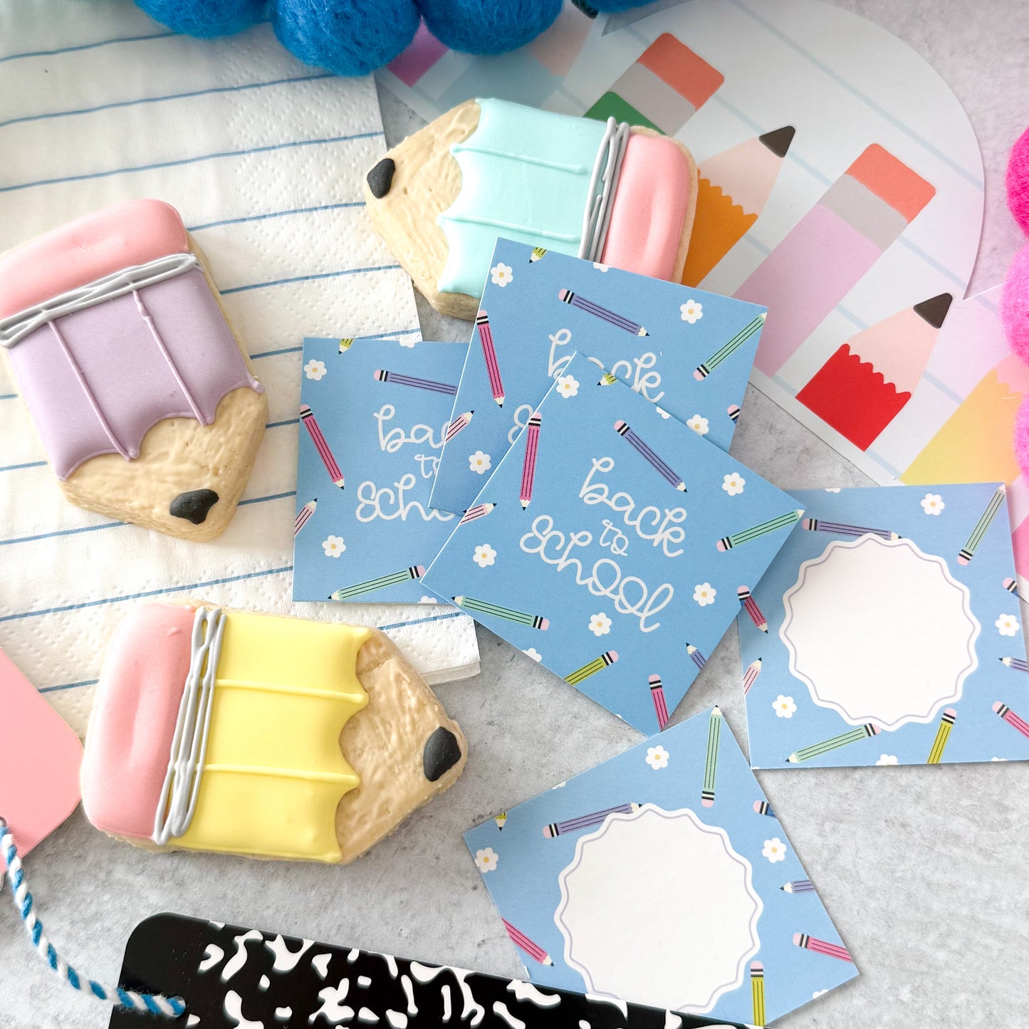 blue back to school square tags - pack of 24