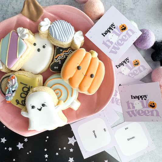 lavender happy halloween square tags - pack of 24