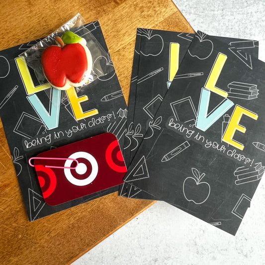 love being in your class box backer for mini cookie and gift card - 5"x7" - pack of 24