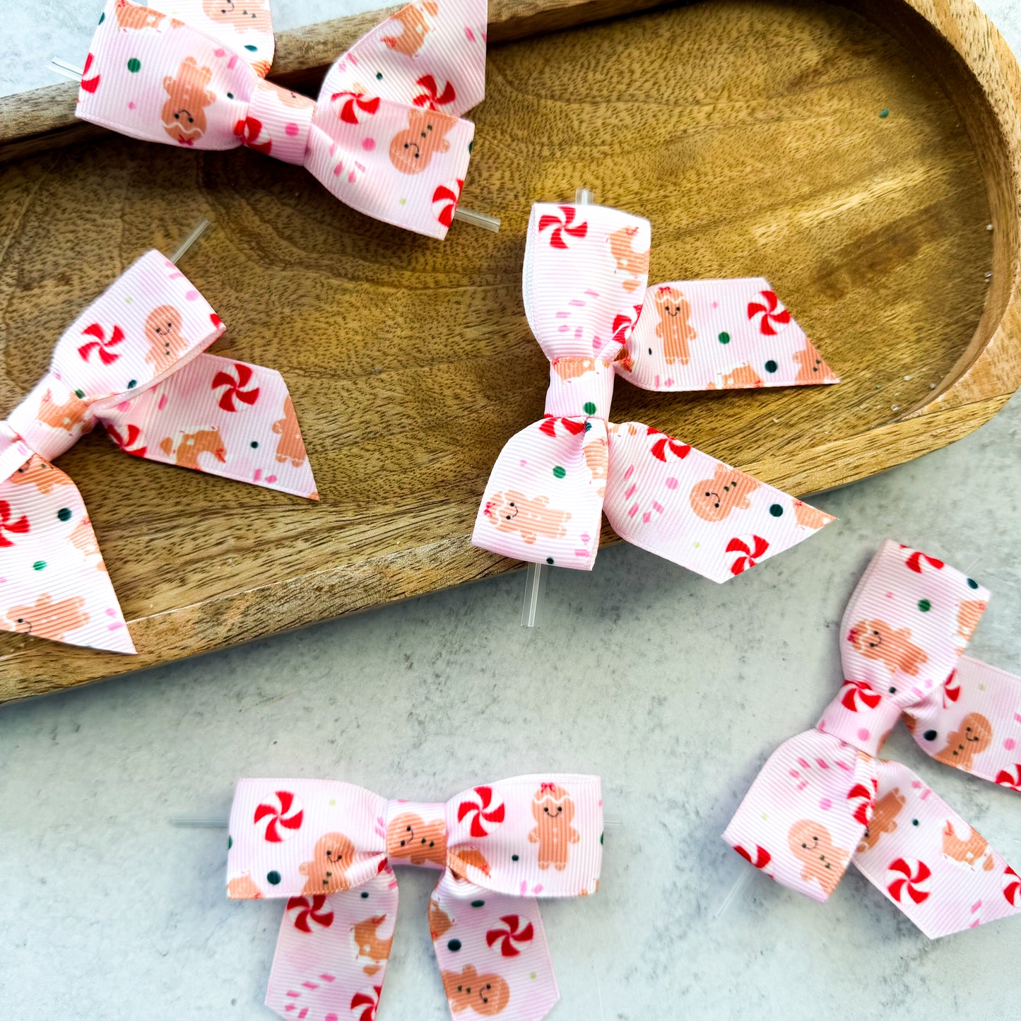 pink gingerbread pre-tied 4" grosgrain bows with clear twist ties - set of 25