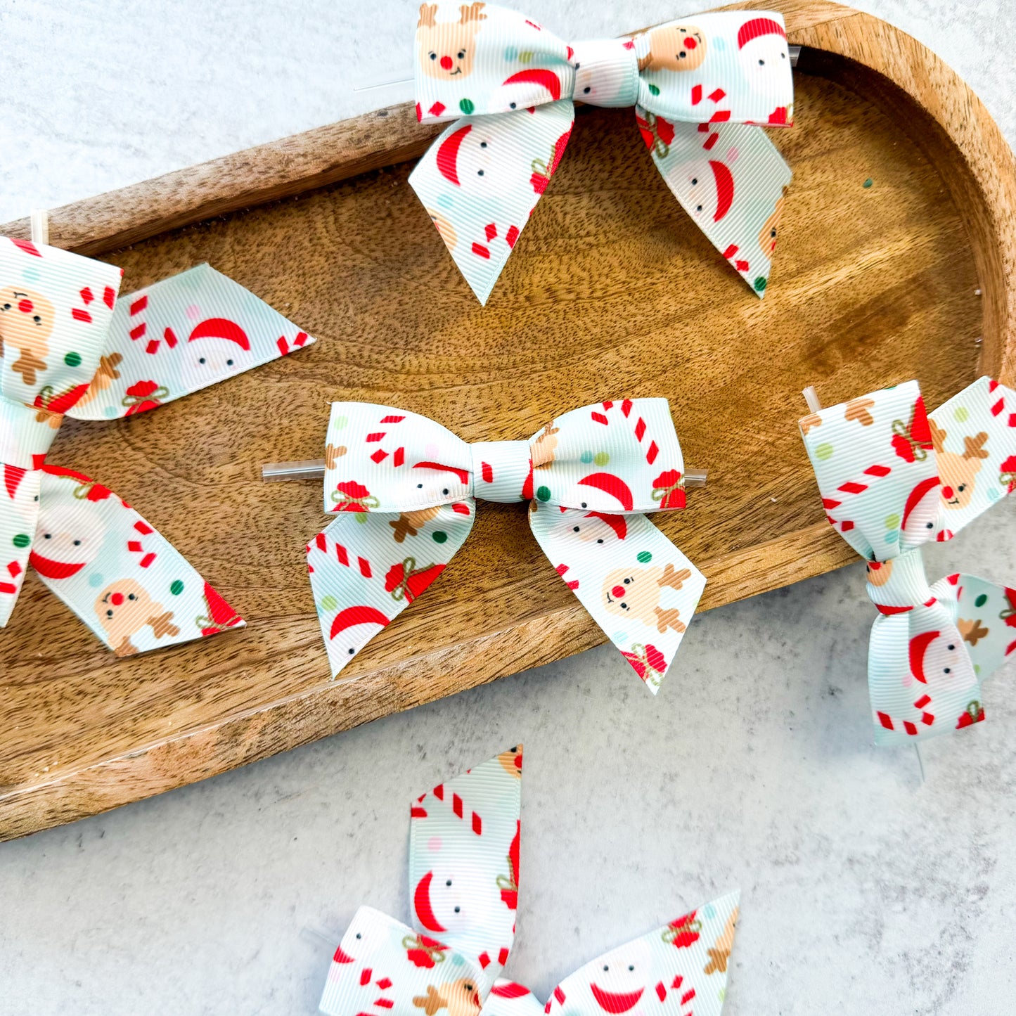 santa pre-tied 4" grosgrain bows with clear twist ties - set of 25