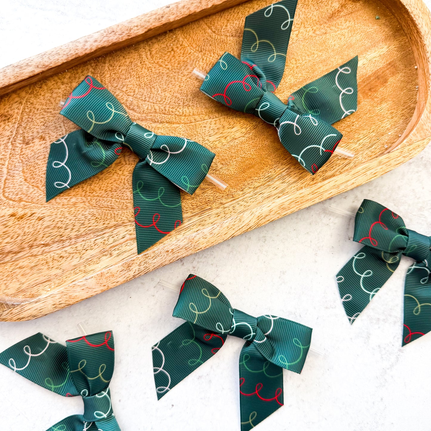 green loops pre-tied 4" grosgrain bows with clear twist ties - set of 25