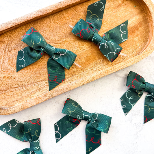 green loops pre-tied 4" grosgrain bows with clear twist ties - set of 25